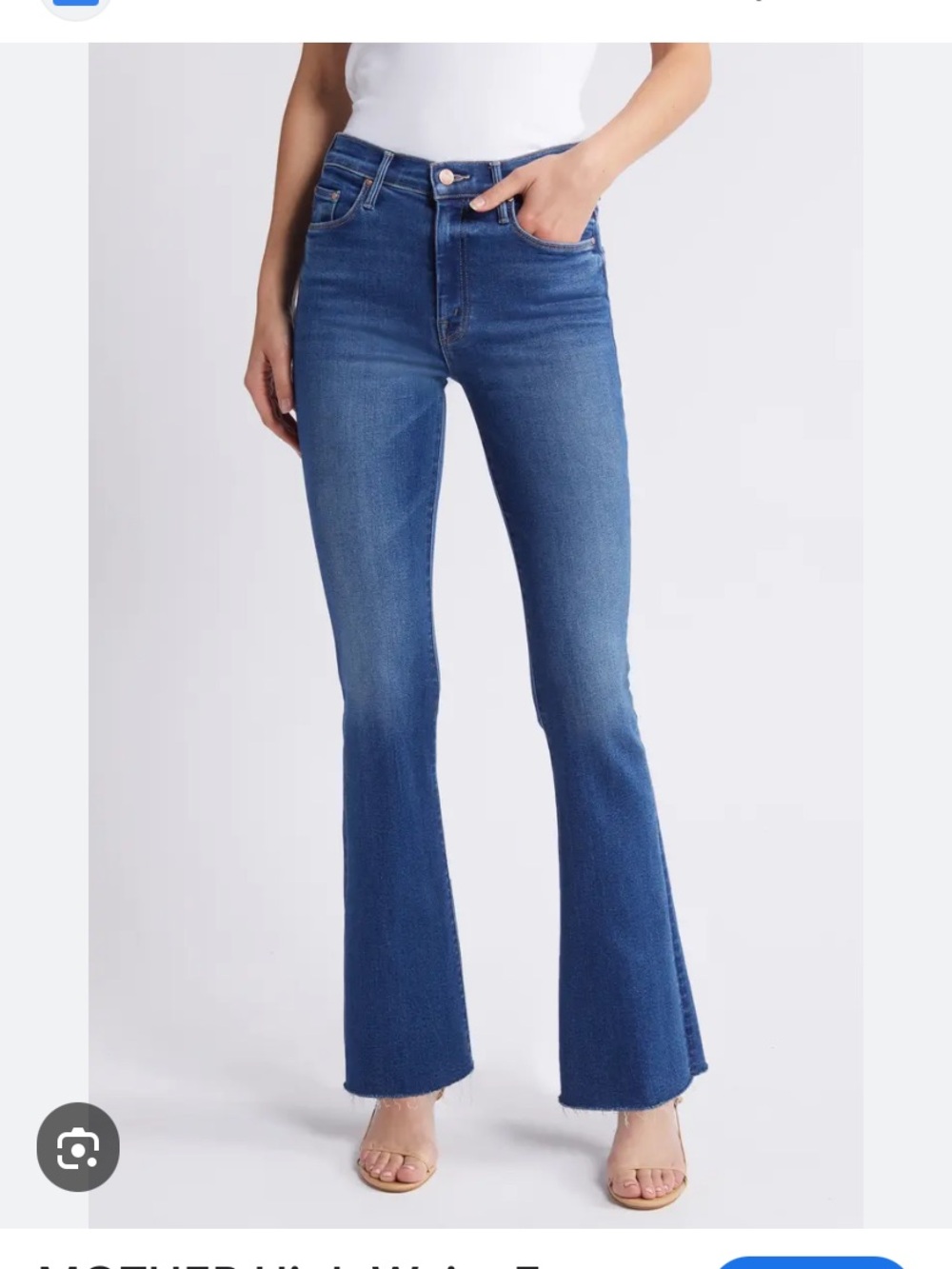 MOTHER Blue High-Rise Flare Jeans with Fray Hem